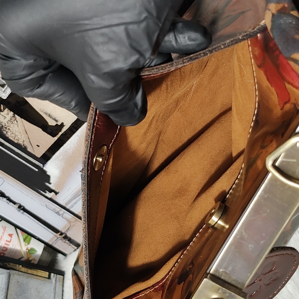 Patricia Nash Floral Painted Leather Satchel in Tan, Brown, Green, Red - Picture 4 of 15